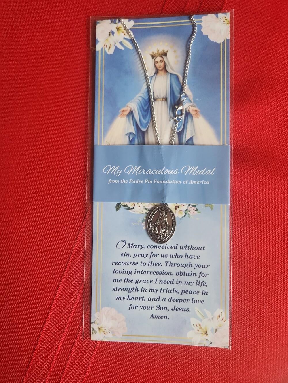 Miraculous Medal Virgin Mary Necklace with Religious Card